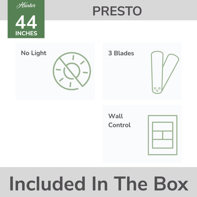 44 inch Presto Matte White Low Profile Ceiling Fan and Wall Control