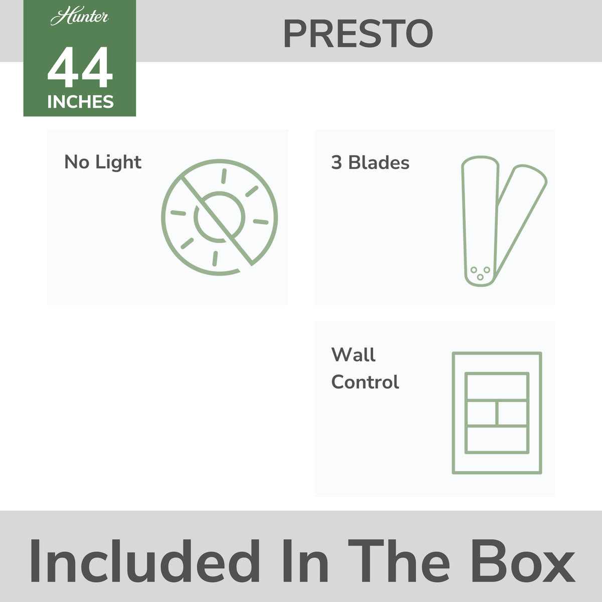 44 inch Presto Matte White Low Profile Ceiling Fan and Wall Control