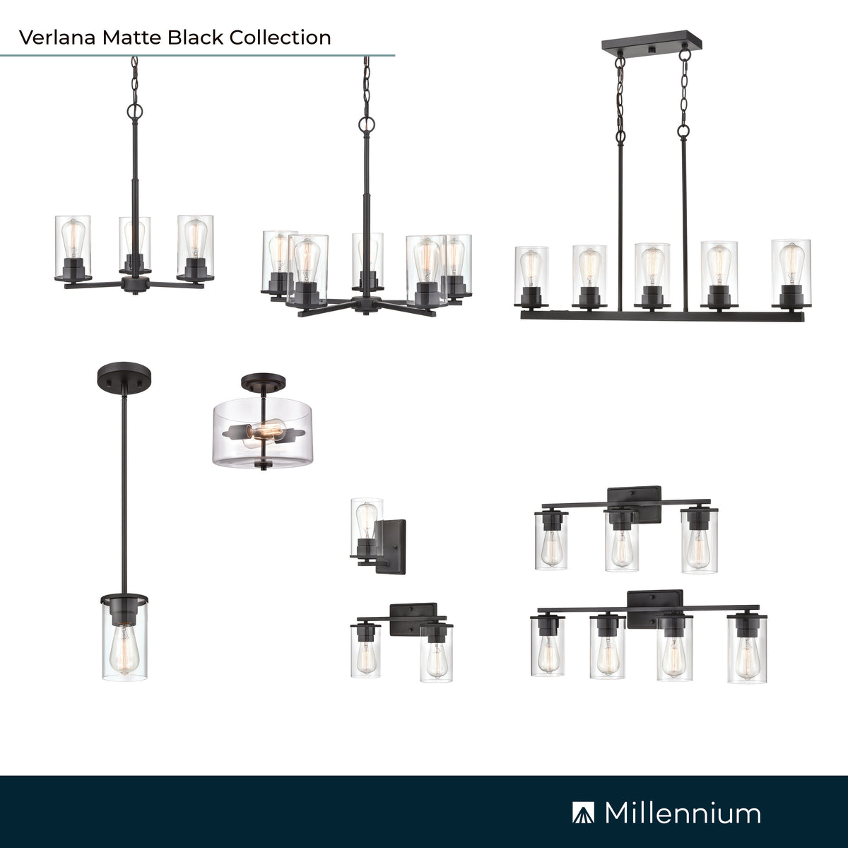 22-inch Verlana Matte Black 3-Light Clear Glass Bathroom Vanity Light
