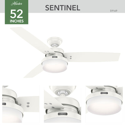 52 inch Sentinel Fresh White Ceiling Fan with LED Light Kit and Handheld Remote