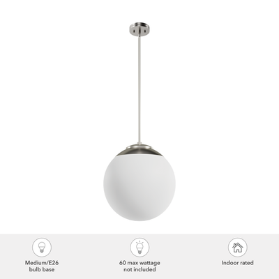 Hepburn 16-inch 3-light Brushed Nickel Globe Pendant with Cased White Glass