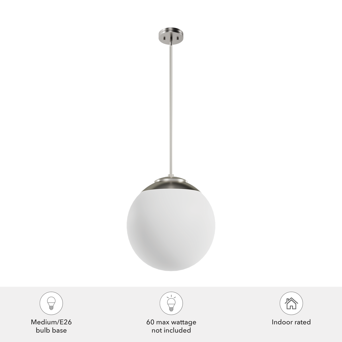 Hepburn 16-inch 3-light Brushed Nickel Globe Pendant with Cased White Glass