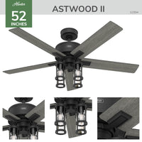 52 inch Astwood II  Matte Black Ceiling Fan with LED Light Kit and Handheld Remote
