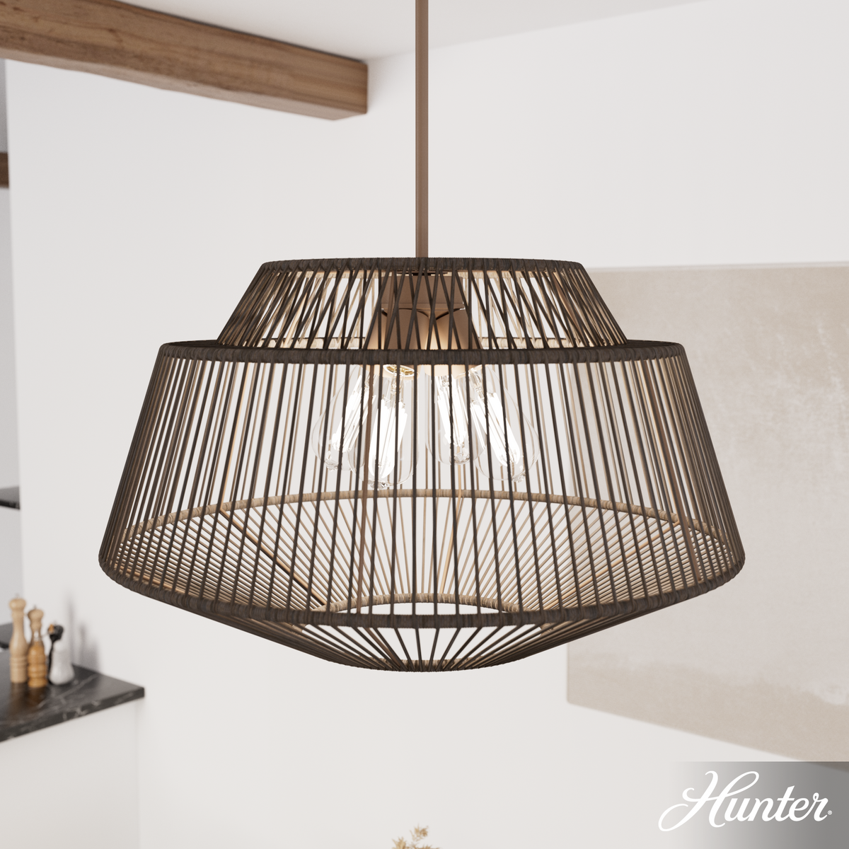Brookhollow 24.5-inch 4-light Sable Rattan and Sable Pendant with Rattan Shade