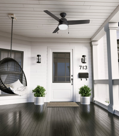 52 inch Aker Matte Black Damp Rated Ceiling Fan with LED Light Kit and Pull Chain