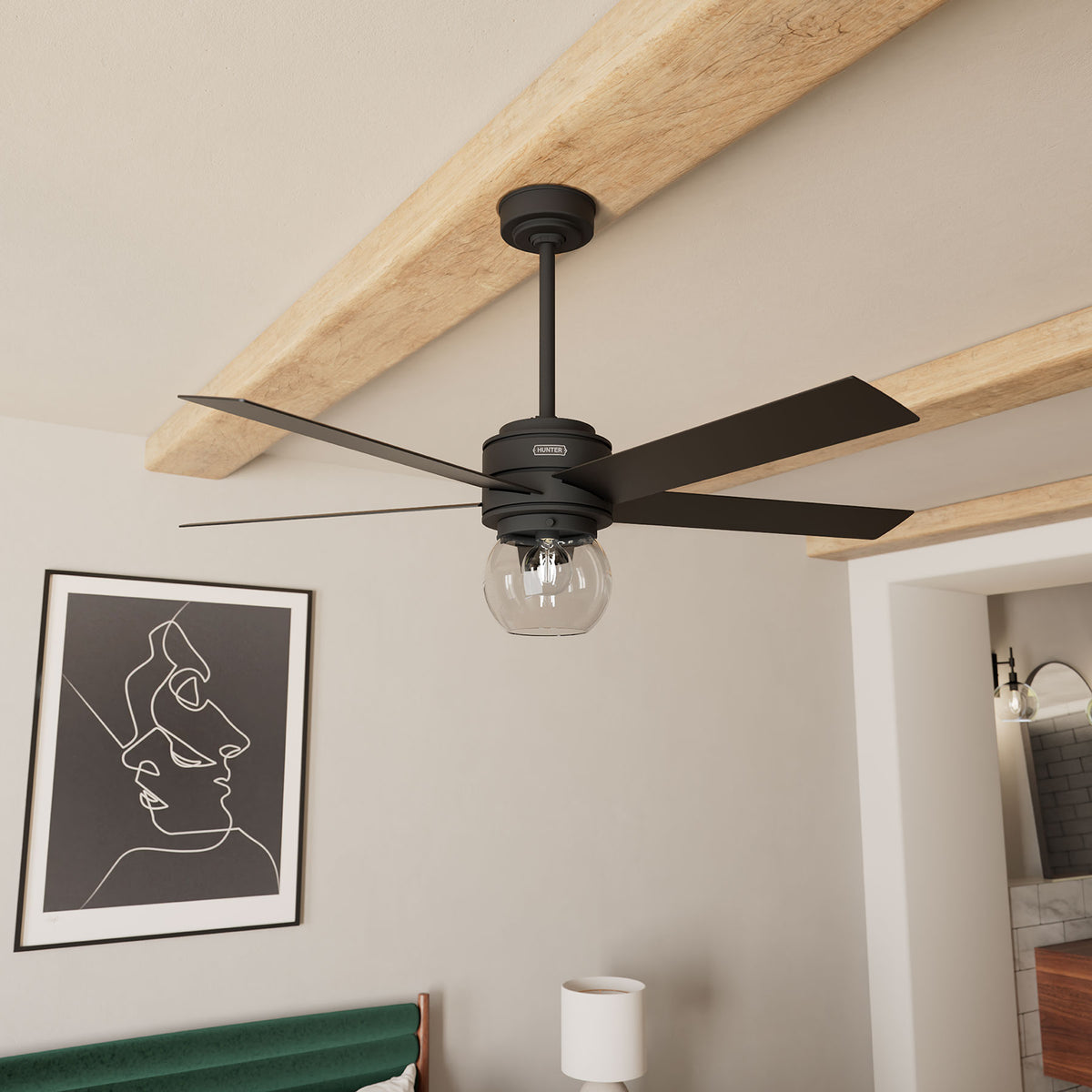 52 inch Xidane Matte Black Ceiling Fan with LED Light Kit and Handheld Remote