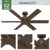52 inch Kennicott Matte Bronze Damp Rated Ceiling Fan and Wall Control