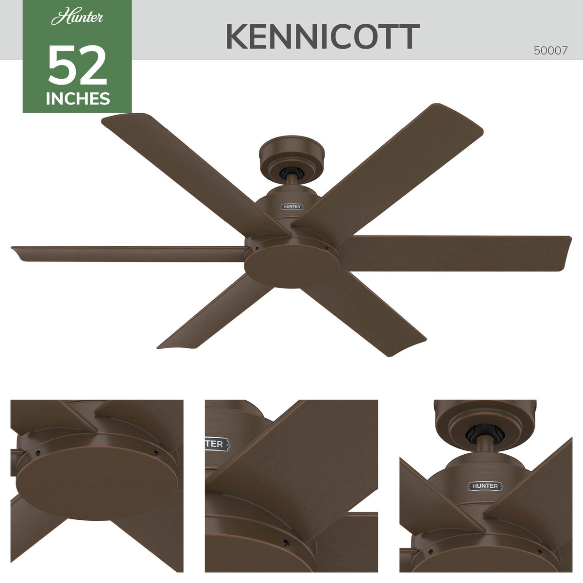 52 inch Kennicott Matte Bronze Damp Rated Ceiling Fan and Wall Control