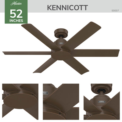 52 inch Kennicott Matte Bronze Damp Rated Ceiling Fan and Wall Control