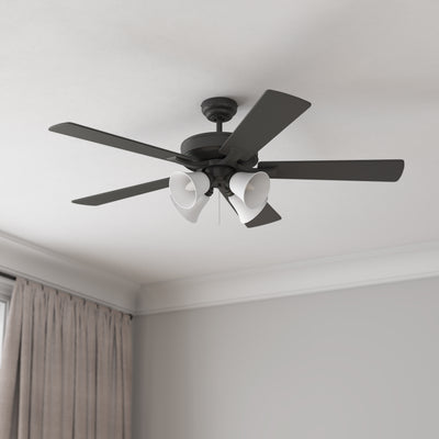 52 Inch Calivane AC Matte Black Indoor Ceiling Fan 5-Blade 4 Lights Reversible