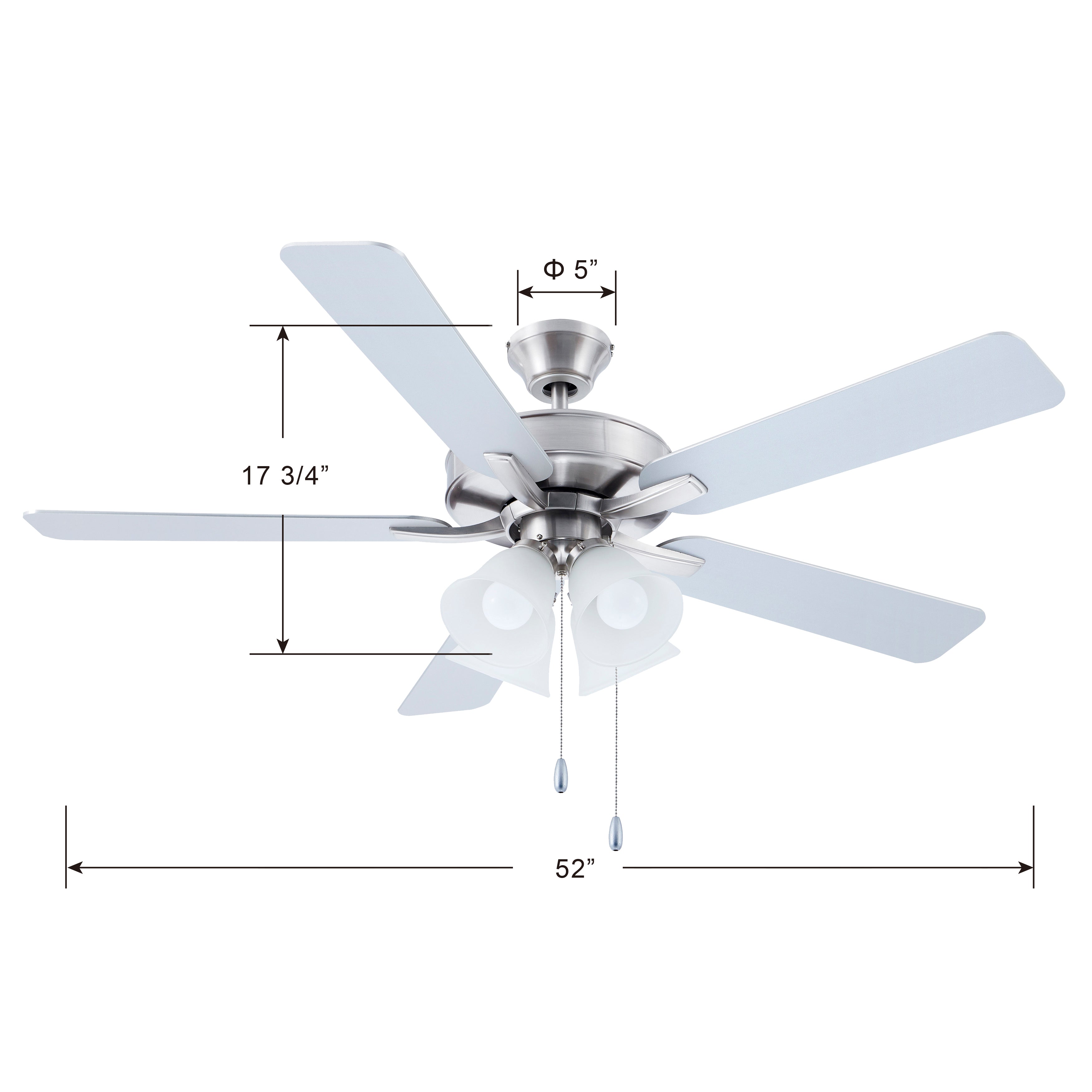 52 Inch Marisella AC Brushed Nickel Indoor Ceiling Fan 5-Blade 4 Lights Reversible