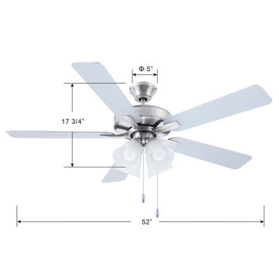 52 Inch Marisella AC Brushed Nickel Indoor Ceiling Fan 5-Blade 4 Lights Reversible