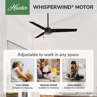 52 inch Cassius Matte Black Damp Rated Ceiling Fan and Pull Chain