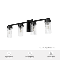 Gatz 31.5-inch 4-light Matte Black Vanity Light with Clear Fluted Glass