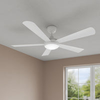 Airstra 52'' 5 Blades Matte White Led indoor & Outdoor DC Ceiling Fan With Wall Control