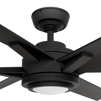 Casablanca 65 inch Melia ENERGY STAR® Matte Black Damp Rated Ceiling Fan with LED Light Kit and Wall Control and Handheld Remote