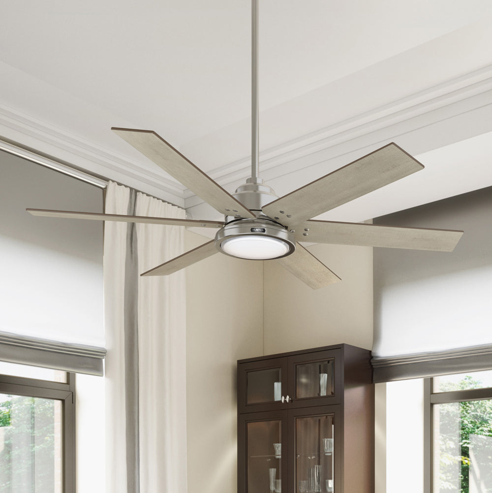 60 inch Warrant ENERGY STAR® Brushed Nickel Ceiling Fan with LED Light Kit and Wall Control