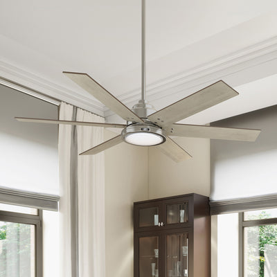 60 inch Warrant ENERGY STAR® Brushed Nickel Ceiling Fan with LED Light Kit and Wall Control