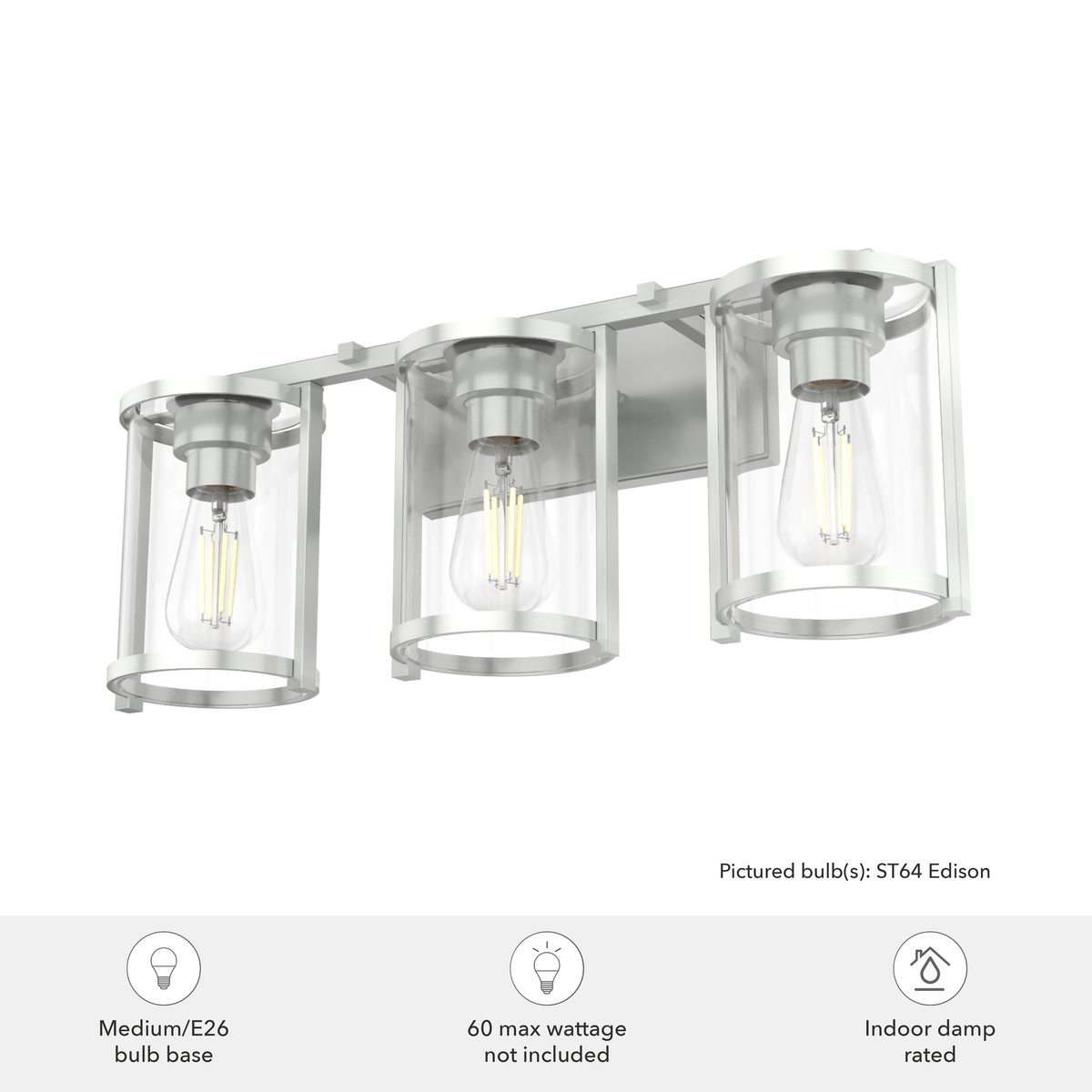 Astwood 24.25-inch 3-light Brushed Nickel Vanity Light with Clear Glass
