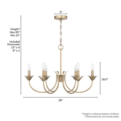 Junie Bud 28-inch 6-light Luxe Gold Chandelier