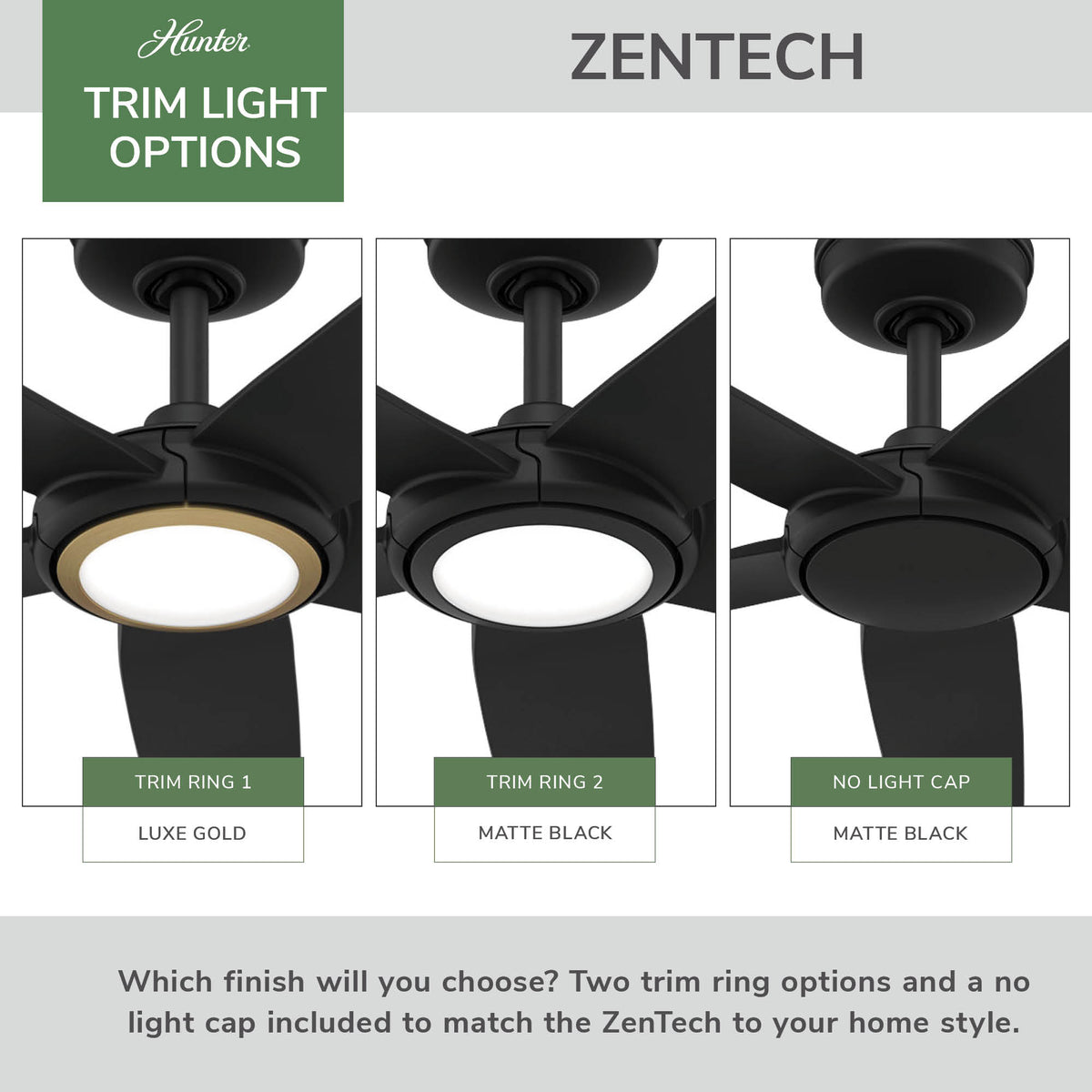 52 inch Zentech Wi-Fi ENERGY STAR® Matte Black Damp Rated Ceiling Fan with LED Light Kit and Handheld Remote