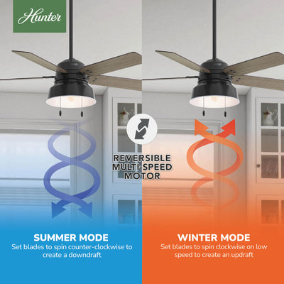 52 inch Mill Valley Matte Black Damp Rated Ceiling Fan with LED Light Kit and Pull Chain