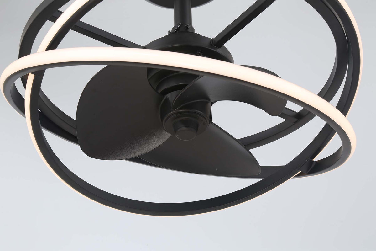 20 inch Cirro Fandelier Matte Black Ceiling Fan with LED Light Kit and Handheld Remote