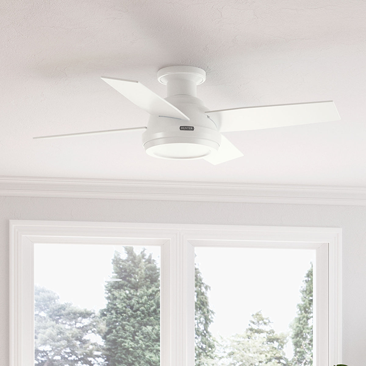 44 inch Dempsey Fresh White Low Profile Ceiling Fan and Handheld Remote