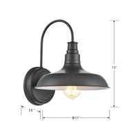 11'' Milltown Powder Coated Black 1 Light Wall Sconce