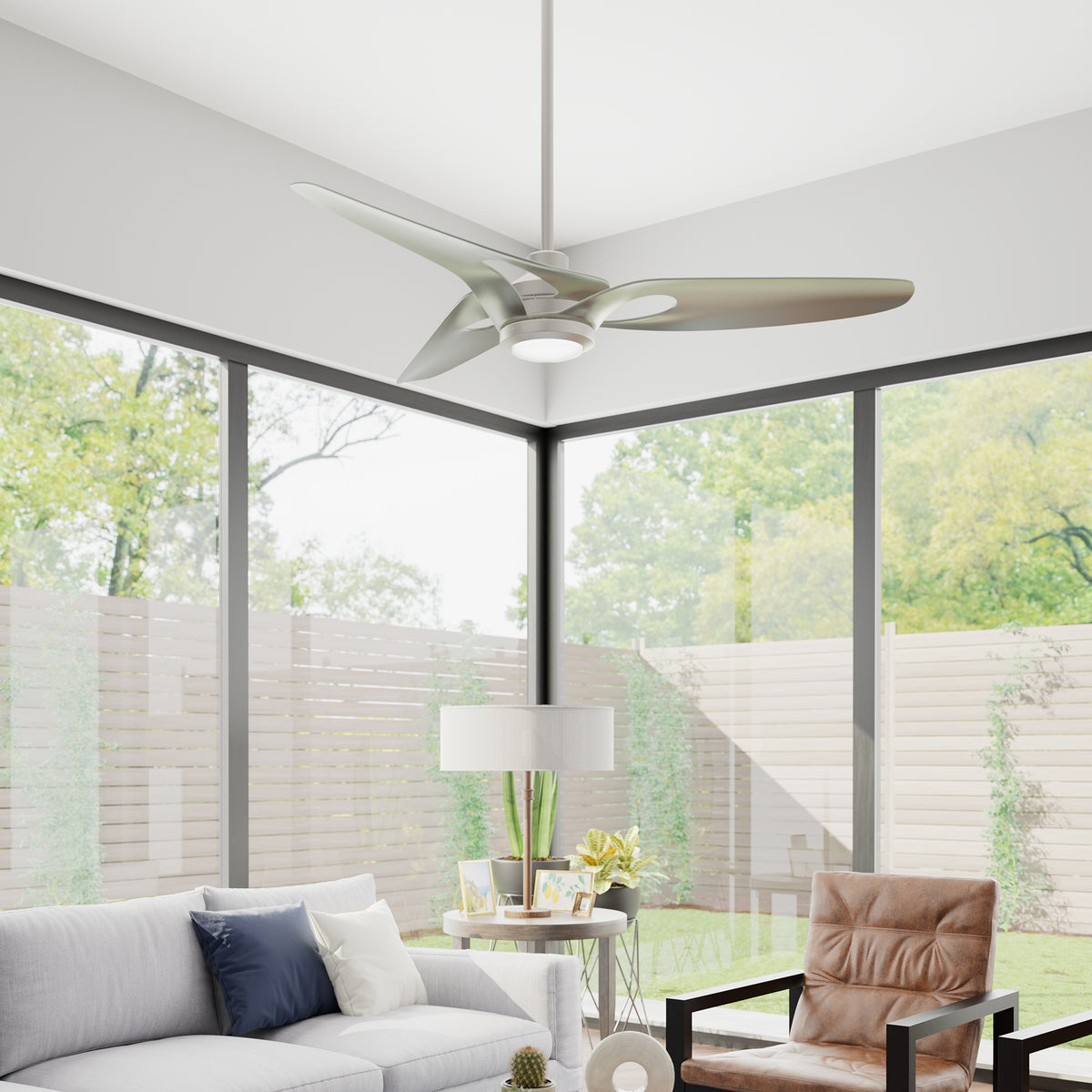 Casablanca 60 inch Inez ENERGY STAR® Brushed Nickel Damp Rated LED Ceiling Fan with Wall Control and Handheld Remote