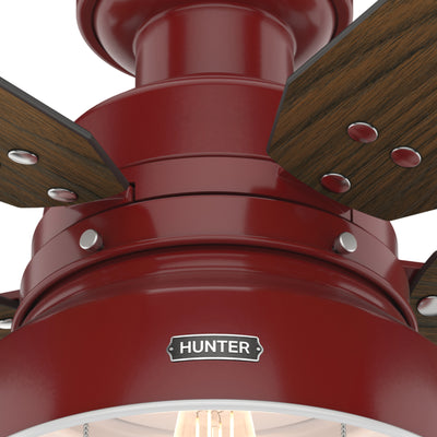 52 inch Mill Valley Barn Red Low Profile Damp Rated Ceiling Fan with LED Light Kit and Pull Chain