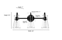 22'' Camellia Matte Black 3 Light Bath Vanity