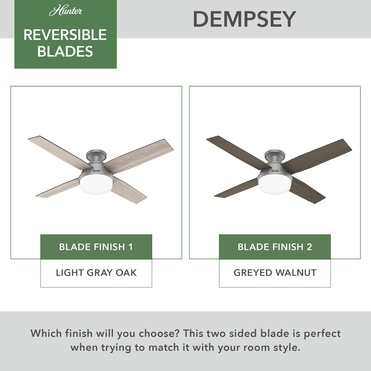52 inch Dempsey Matte Silver Low Profile Ceiling Fan with LED Light Kit and Handheld Remote
