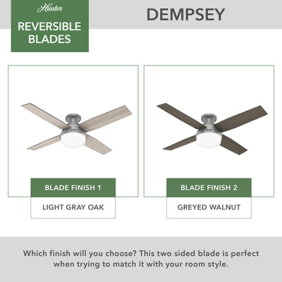 52 inch Dempsey Matte Silver Low Profile Ceiling Fan with LED Light Kit and Handheld Remote