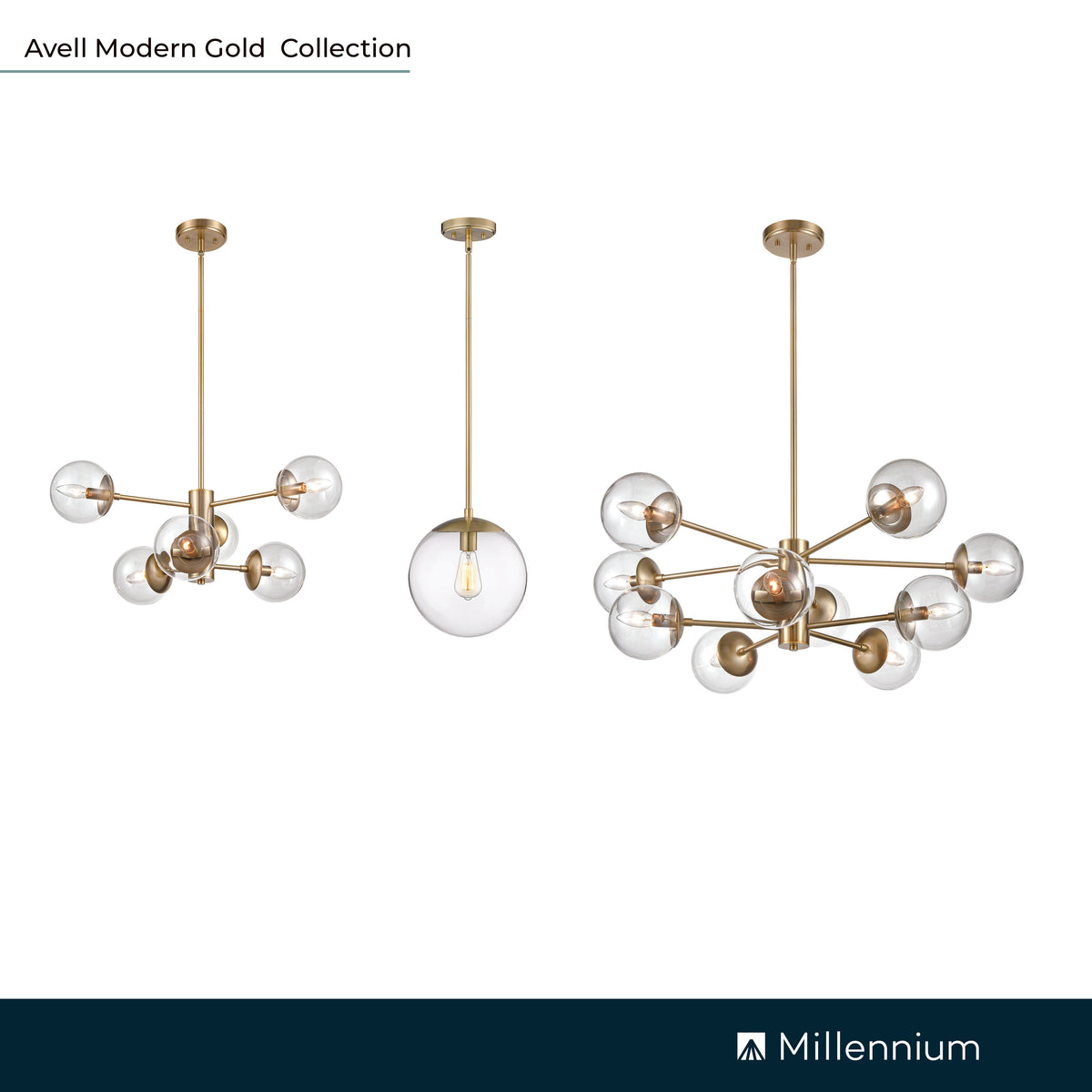11'' Avell Modern Gold 10 Light Chandelier