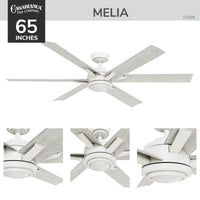Casablanca 65 inch Melia ENERGY STAR® Fresh White Damp Rated Ceiling Fan with LED Light Kit and Wall Control and Handheld Remote