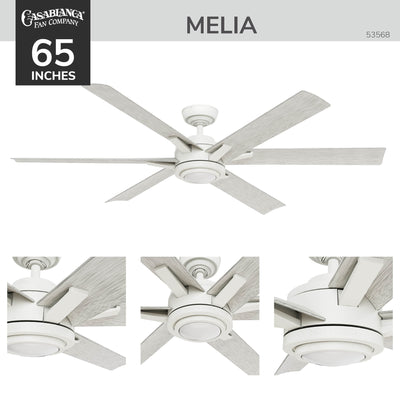 Casablanca 65 inch Melia ENERGY STAR® Fresh White Damp Rated Ceiling Fan with LED Light Kit and Wall Control and Handheld Remote