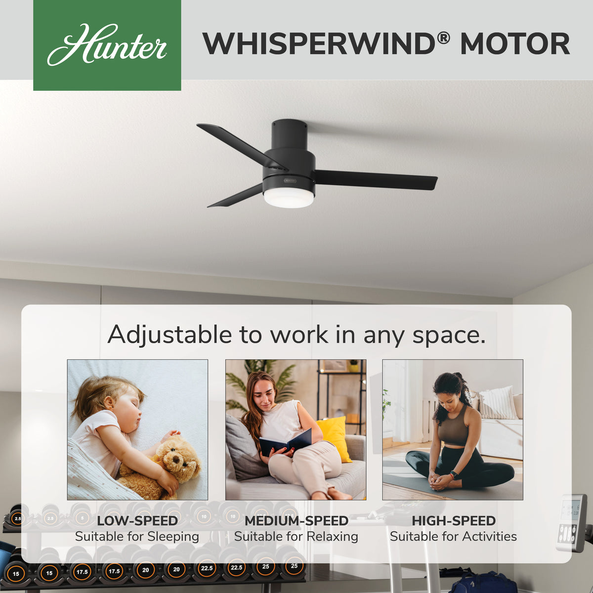 52 inch Gilmour Matte Black Low Profile Damp Rated Ceiling Fan with LED Light Kit and Handheld Remote