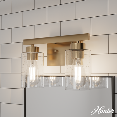 Hartland 13-inch 2-light Alturas Gold Vanity Light with Seeded Glass