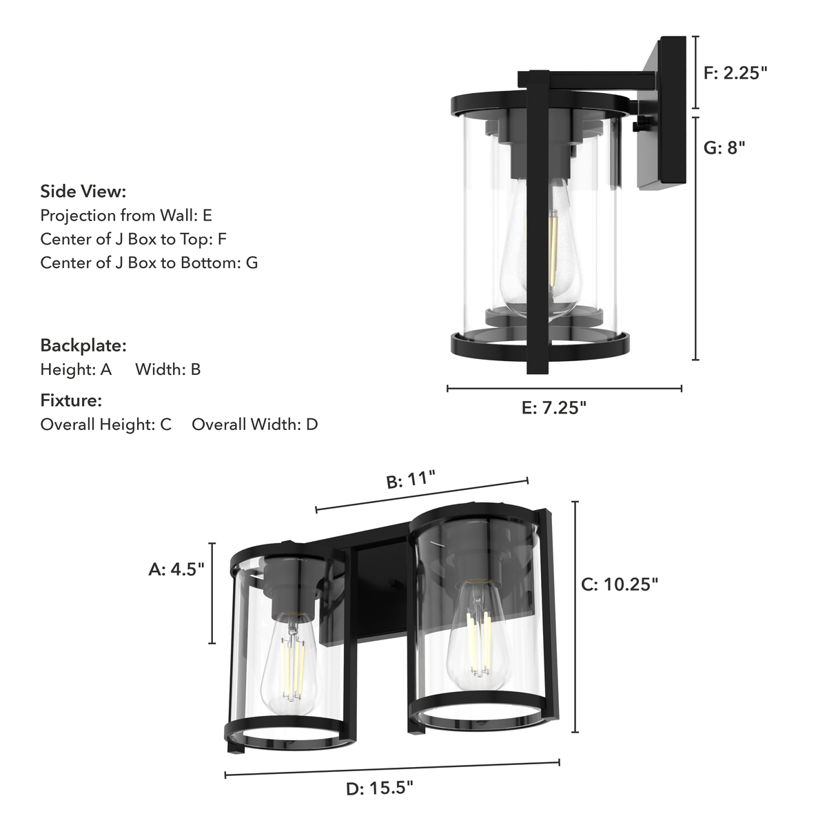 Astwood 15.5-inch 2-light Matte Black Vanity Light with Clear Glass