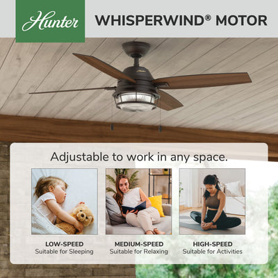 52 inch Ocala Noble Bronze Damp Rated Ceiling Fan with LED Light Kit and Pull Chain