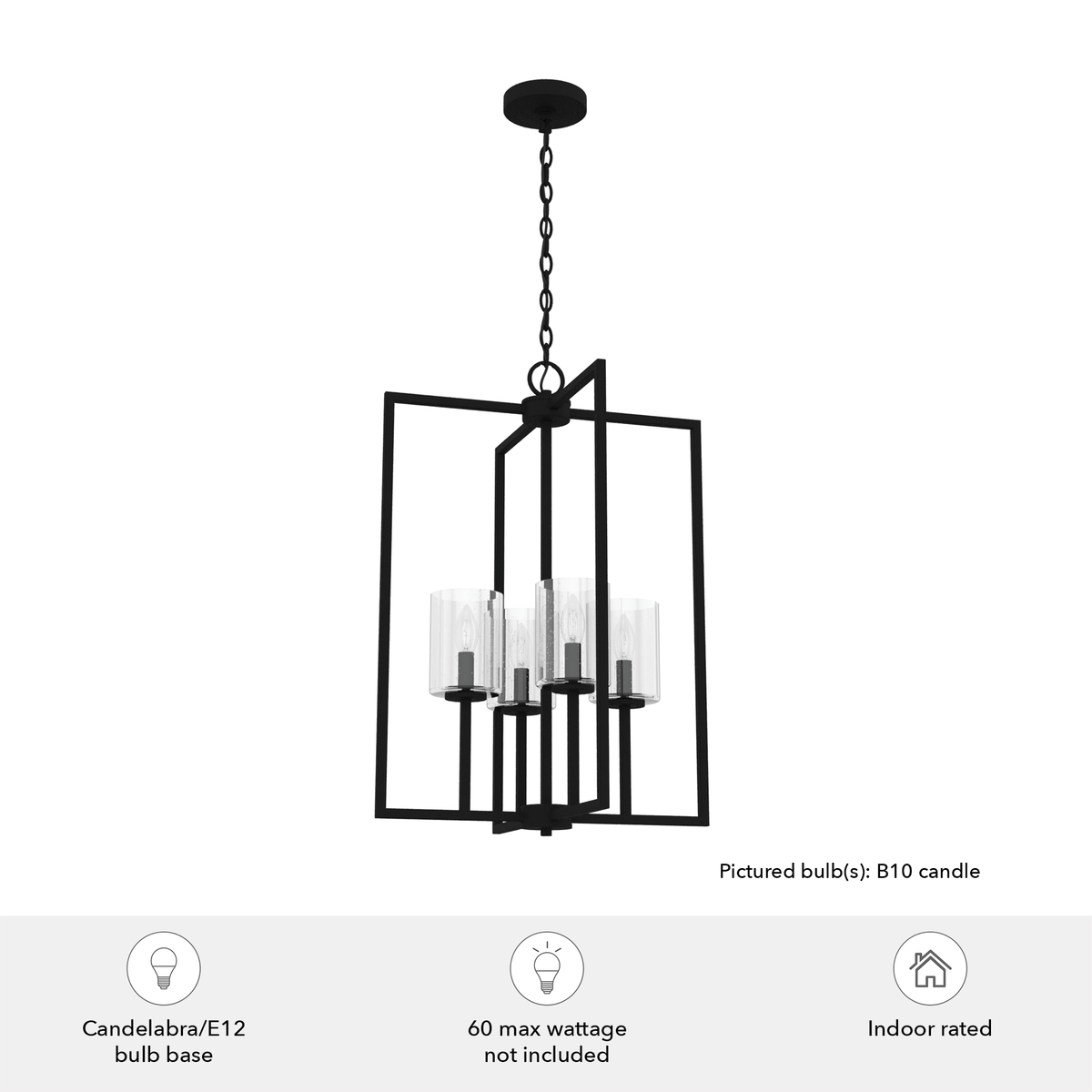 Kerrison 19-inch 4-light Natural Black Iron Lantern Pendant with Seeded Glass