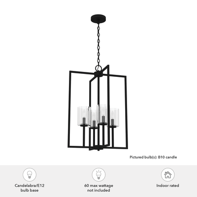 Kerrison 19-inch 4-light Natural Black Iron Lantern Pendant with Seeded Glass