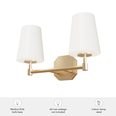 Nolita 16-inch 2-light Alturas Gold Vanity Light with Cased White Glass