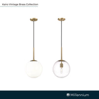 12-inch Kairo Vintage Brass 1-Light Clear Glass Pendant Light