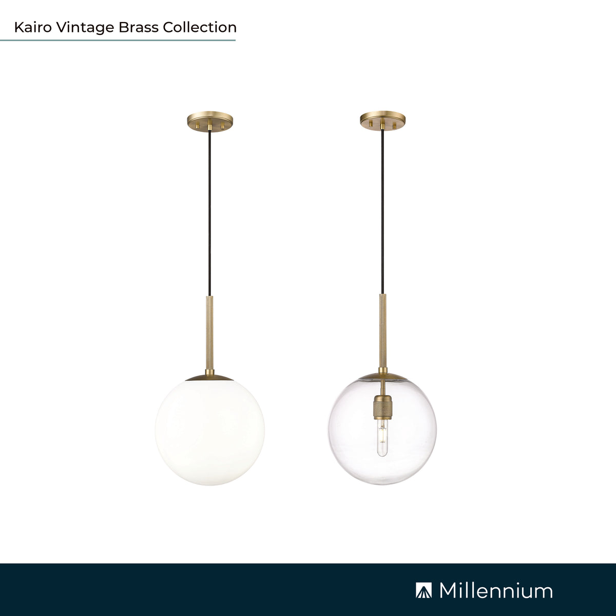 12-inch Kairo Vintage Brass 1-Light Clear Glass Pendant Light