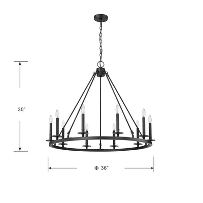 36-inch Florence Matte Black 10-Light Chandelier