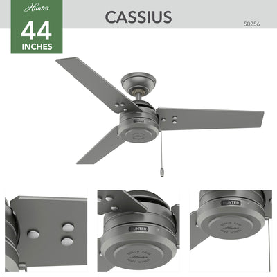 44 inch Cassius Matte Silver Damp Rated Ceiling Fan and Pull Chain