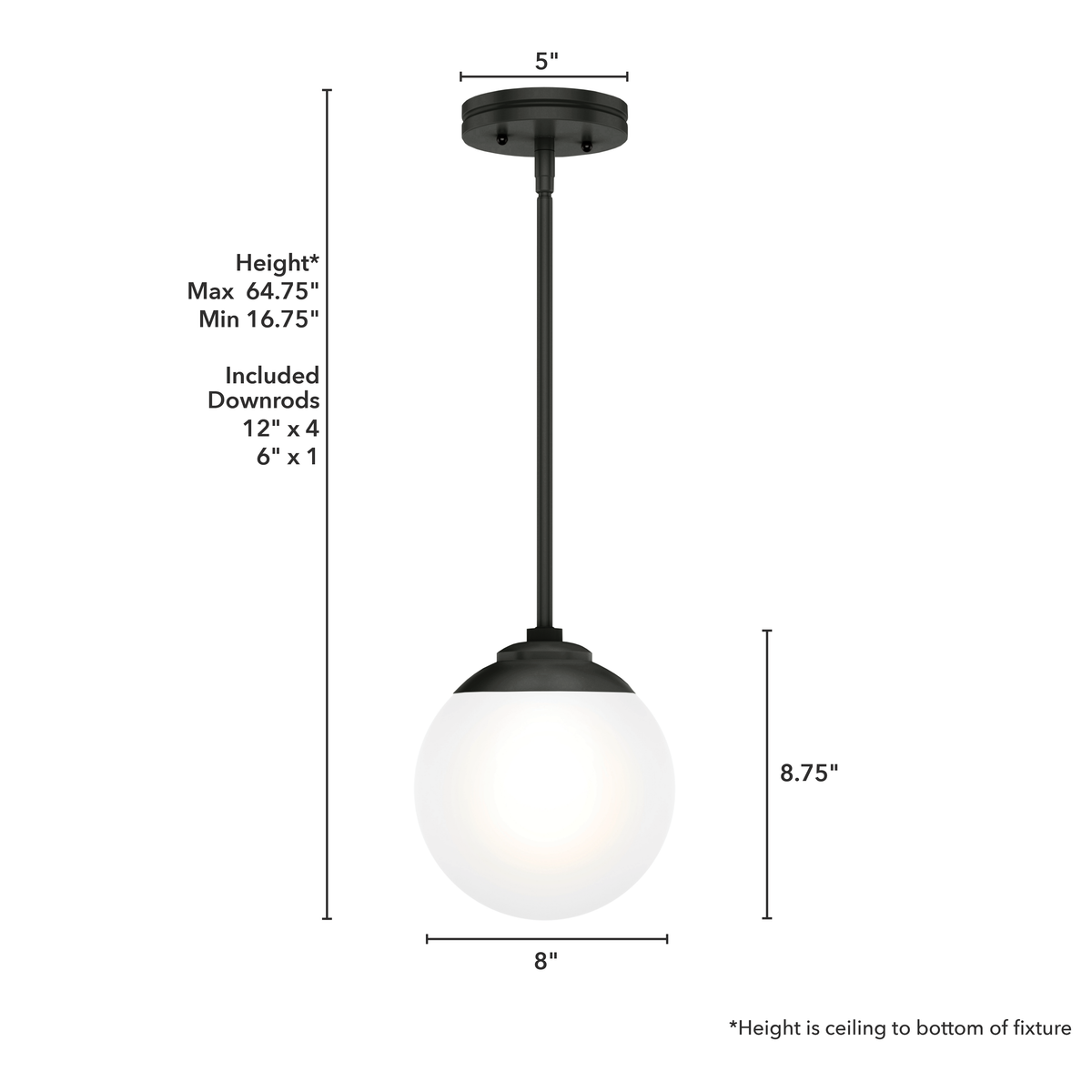 Hepburn 8-inch 1-light Matte Black Globe Pendant with Cased White Glass