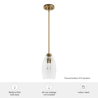 Rossmoor 6-inch 1-light Luxe Gold Pendant with Clear Fluted Glass